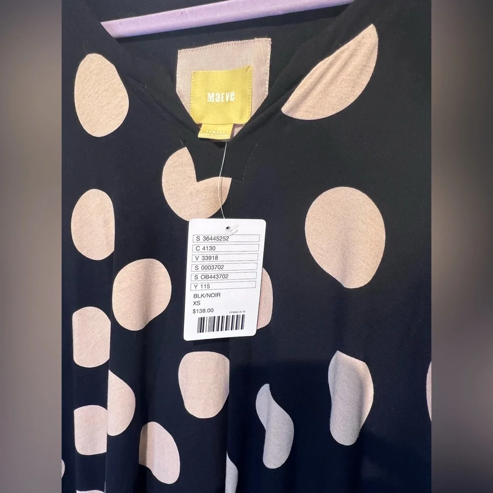 Anthropologie Maeve Dress Polka Dot Davina Black Tan Layered Sleeveless,XS, NWT - Picture 6 of 6
